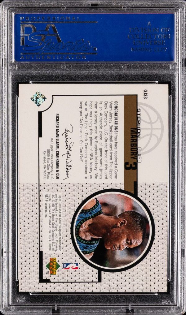 1998 Upper Deck Game Jersey Stephon Marbury #GJ33 PSA 10 Gem Mint - Image 2