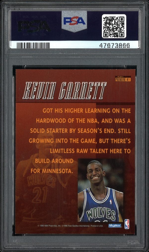 1996 Skybox Premium Larger Than Life Kevin Garnett #B3 PSA 9 Mint - Image 2