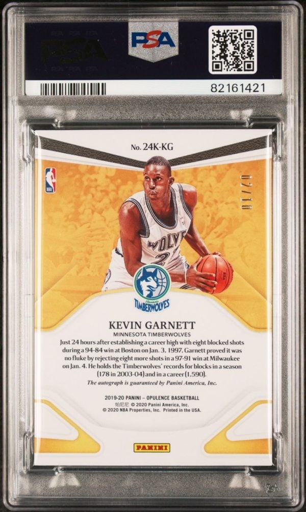2019 Panini Opulence 24k Autographs Gold Kevin Garnett /10 #24KKG PSA 10 Gem Mint - Image 2